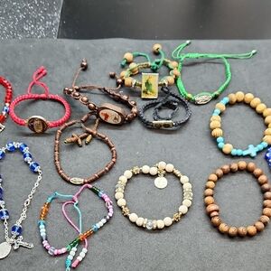 15 Colorful Beaded ReligiousBracelet Lot